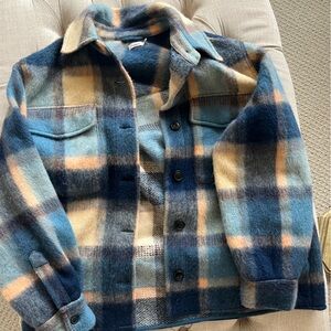 Cotswald Wool Shirt Jacket in Blue and Tan/EverEve store